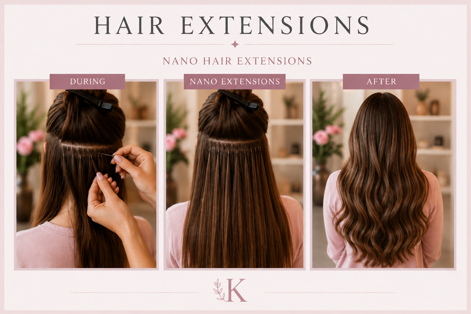 Nano hair extensions during and after application